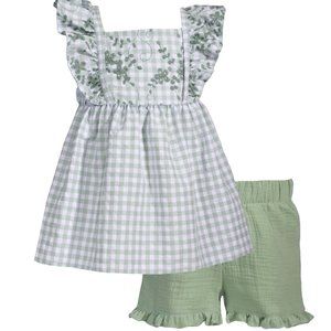 Bonnie Jean Girls Size 4-16 Embroidered Check Top Gauze Short Set